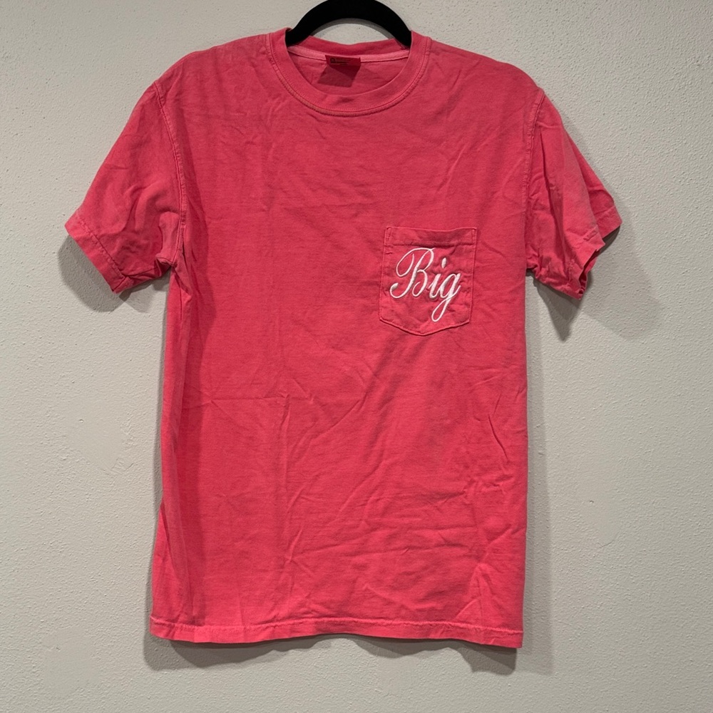 Comfort Colors Pink Pocket Tee with White "Big" Script - Sorority